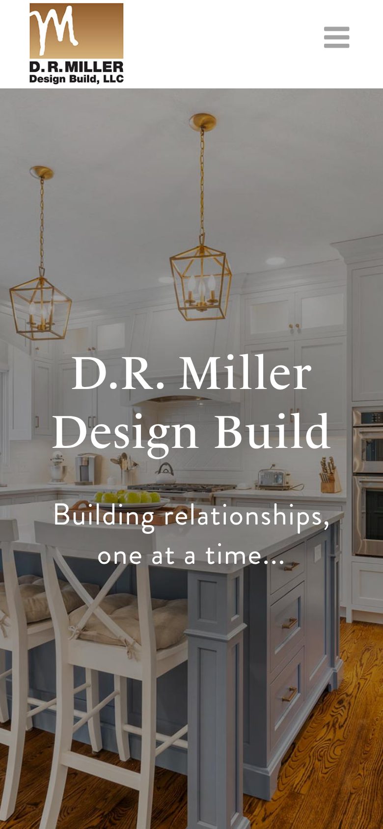 DR Miller Design Build website design: the homepage on a phone
