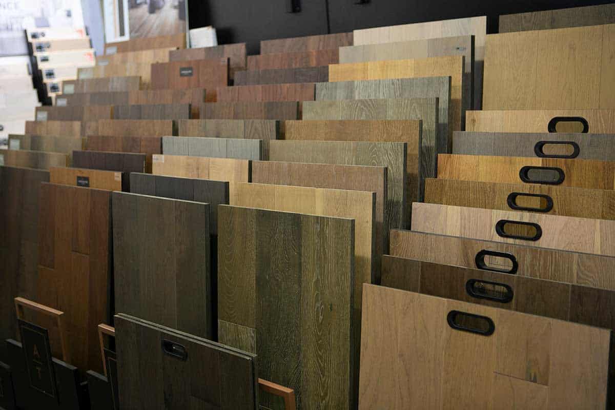 Family Value Flooring website design: one of the store photos on the site, hardwood flooring sample boards in the Goshen, Indiana showroom