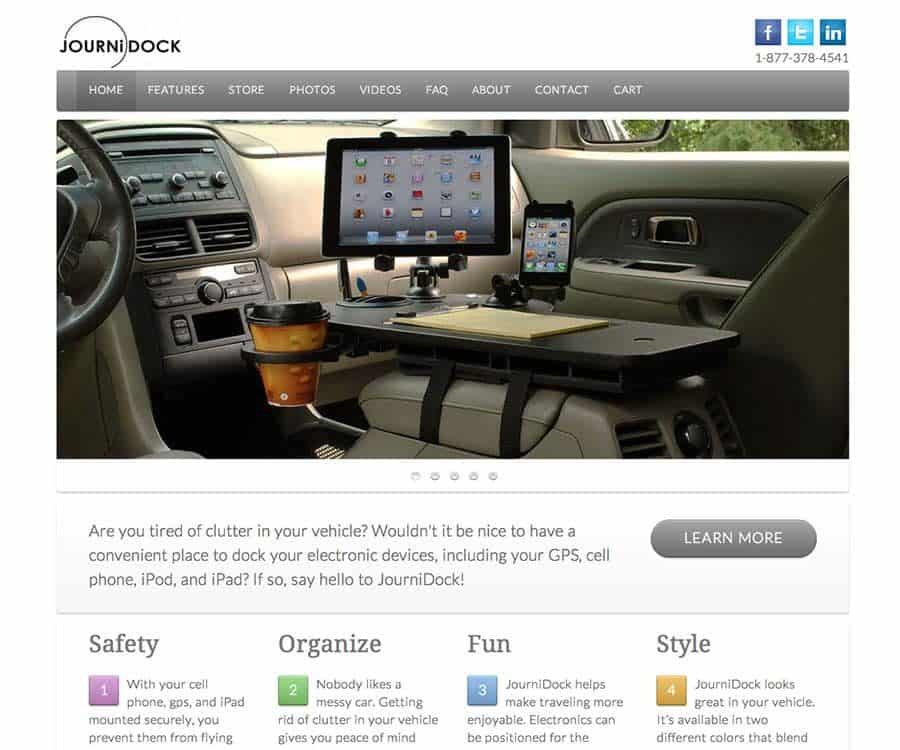 The JourniDock homepage, the first website Josh Miller built as a freelance web designer, for a car dock his dad invented