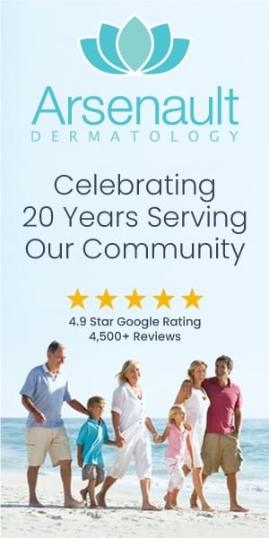 Graphic design for Arsenault Dermatology: a 300x600 display ad, "Celebrating 20 Years." Designed by Josh Miller