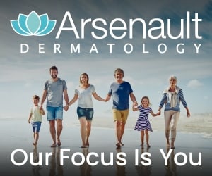 Graphic design for Arsenault Dermatology: a 300x250 display ad, "Our Focus Is You." Designed by Josh Miller
