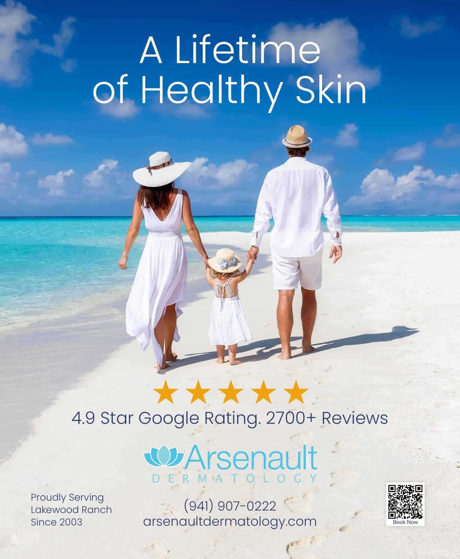 Graphic design for Arsenault Dermatology: a magazine ad, "A Lifetime of Healthy Skin," LWR Life, 2022. Designed by Josh Miller