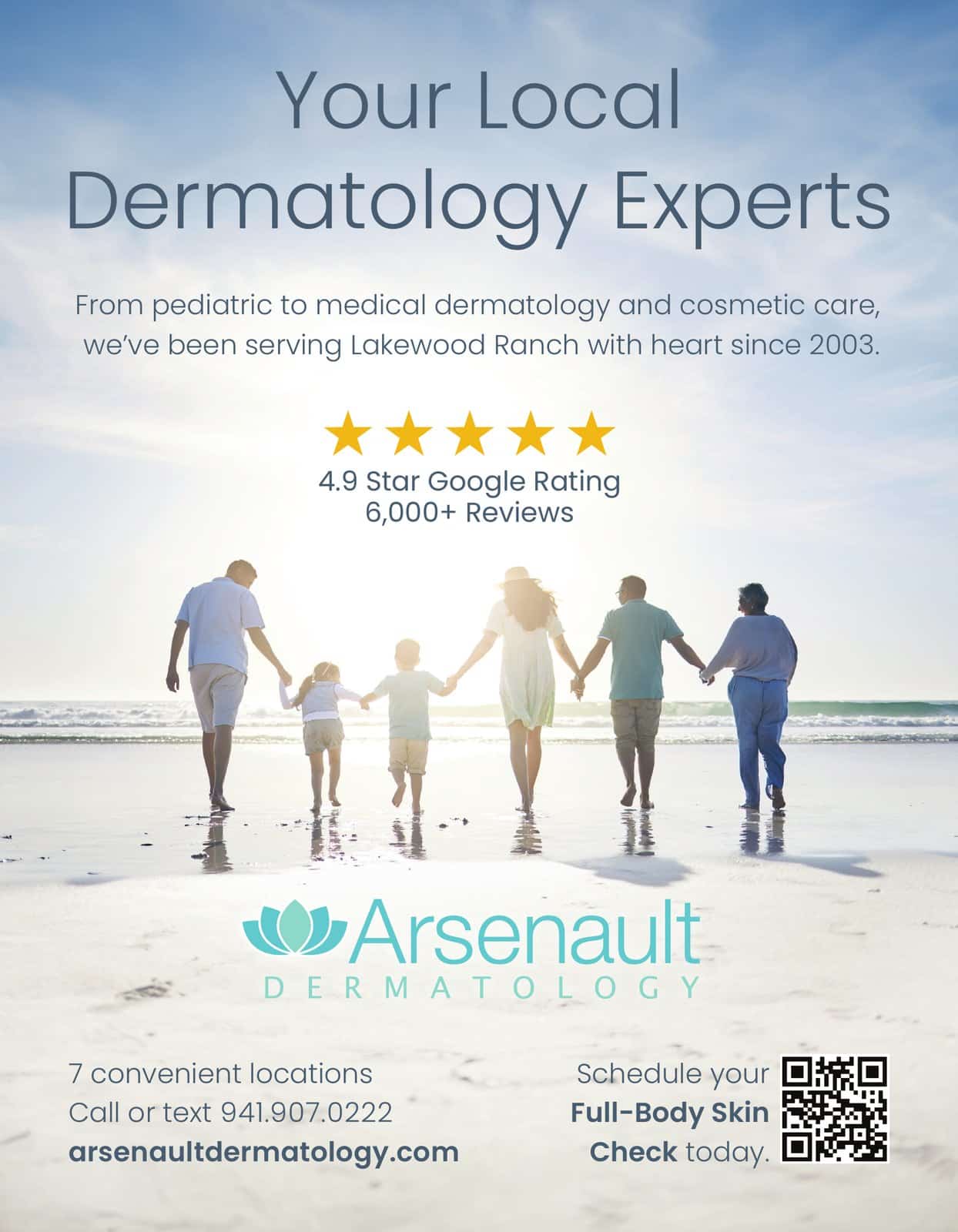 Graphic design for Arsenault Dermatology: a magazine ad, "Your Local Dermatology Experts," Season Magazine, 2024. Designed by Josh Miller