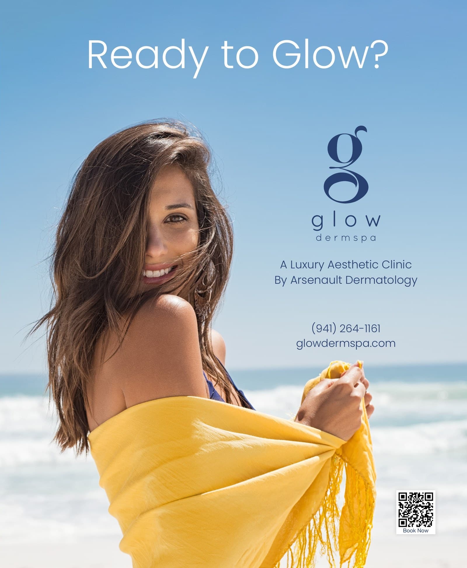 Graphic design for Glow Dermspa: a magazine ad, "Ready to Glow?" LWR Life, 2022. Designed by Josh Miller