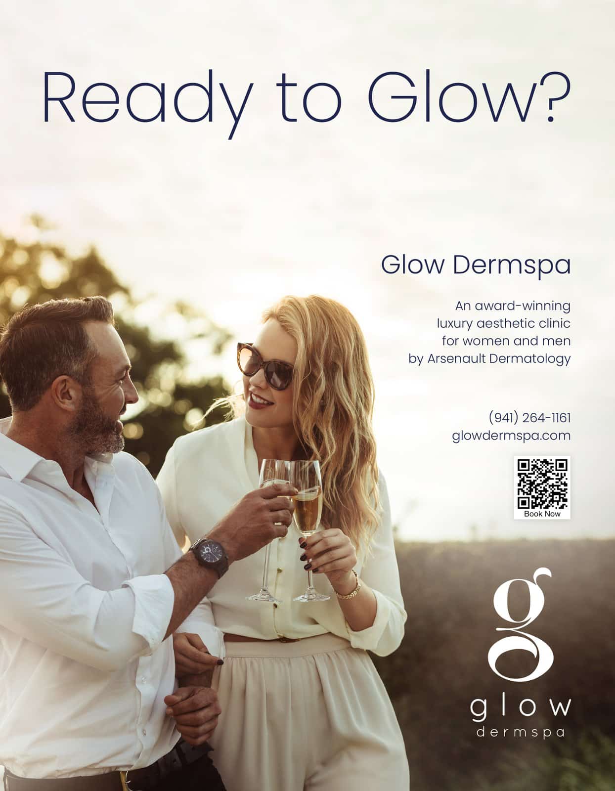 Graphic design for Glow Dermspa: a magazine ad, "Ready to Glow," Season Magazine, 2022. Designed by Josh Miller