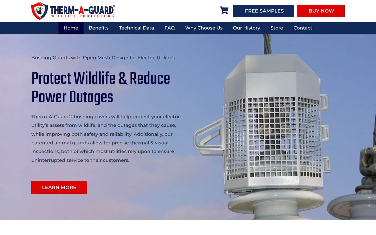 Industry website design case study: the Therm-A-Guard website, for a maker of wildlife guards for utilities
