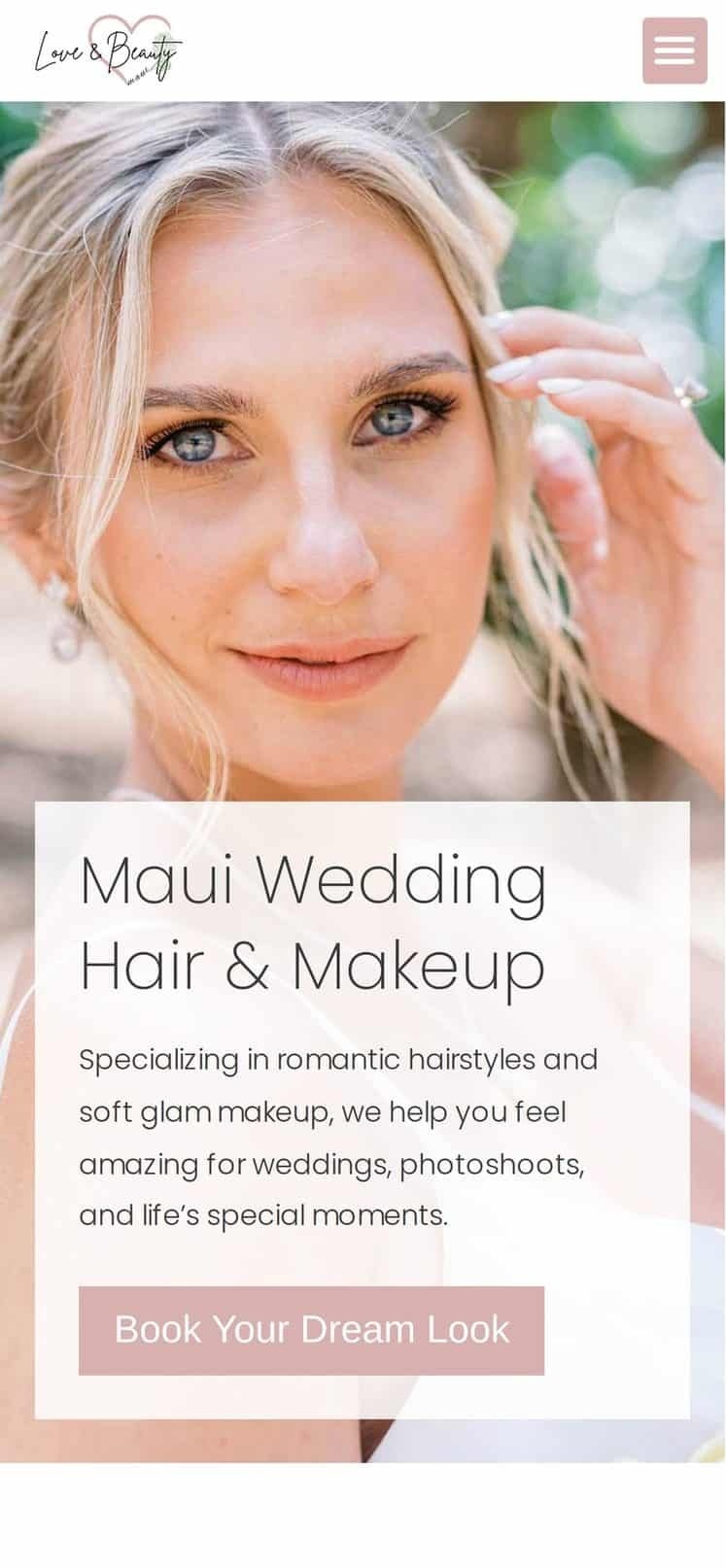 Love and Beauty Maui website design: the homepage on a phone