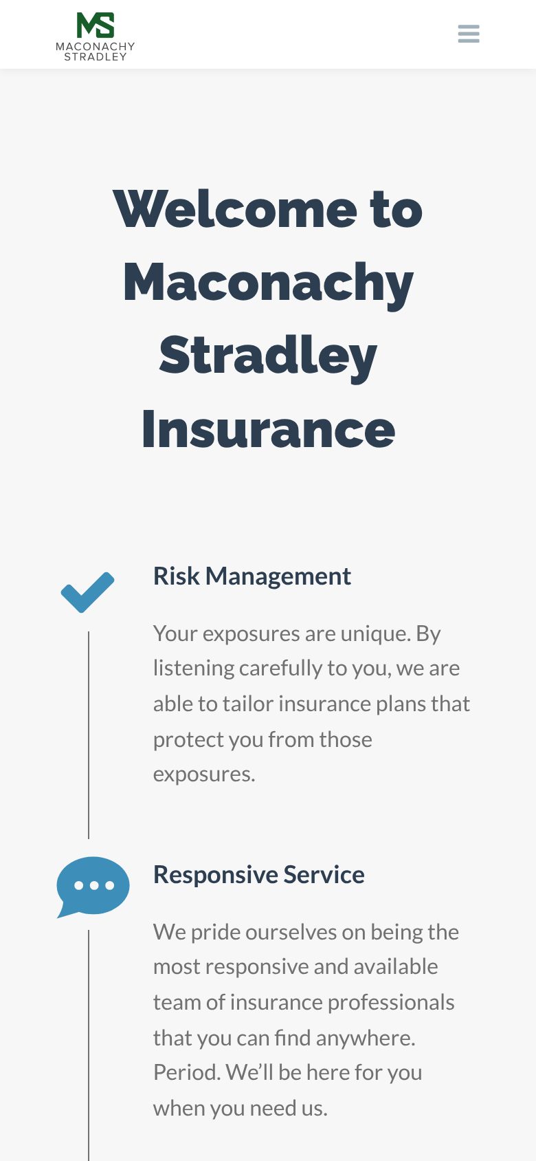 Maconachy Stradley Insurance website design: the homepage on a phone