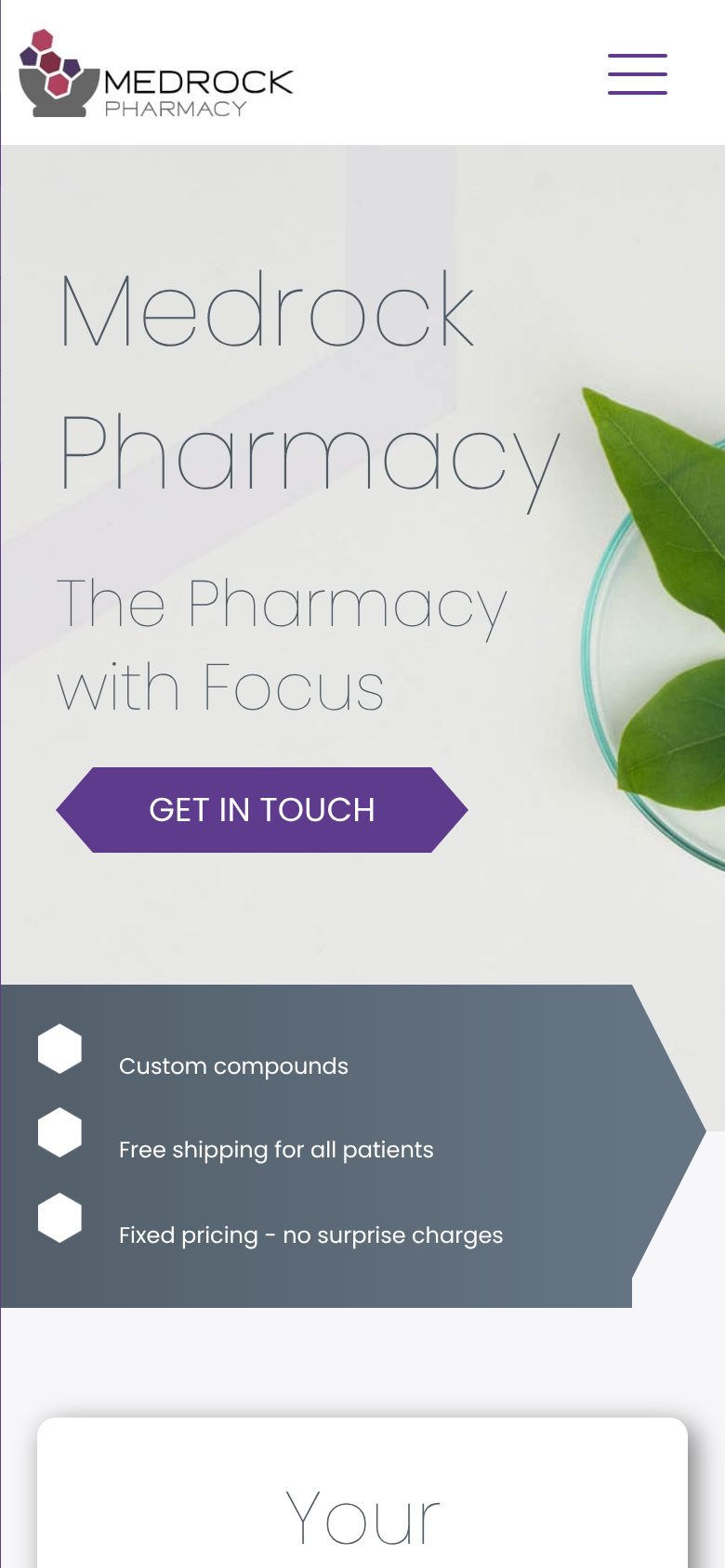 Medrock Pharmacy website design: the homepage on a phone