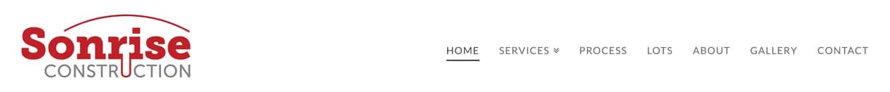 Sonrise Construction website design: the logo in the website header, with the menu beside it