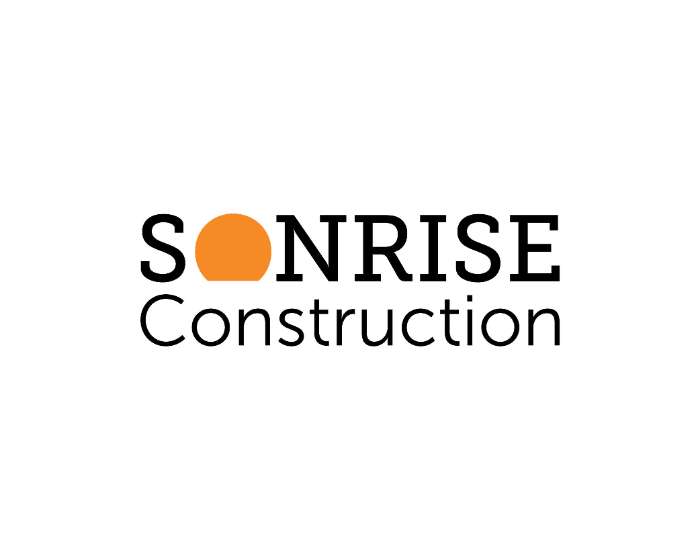 Sonrise Construction logo and website design: an early logo idea from March 2015, with an orange sun as the O