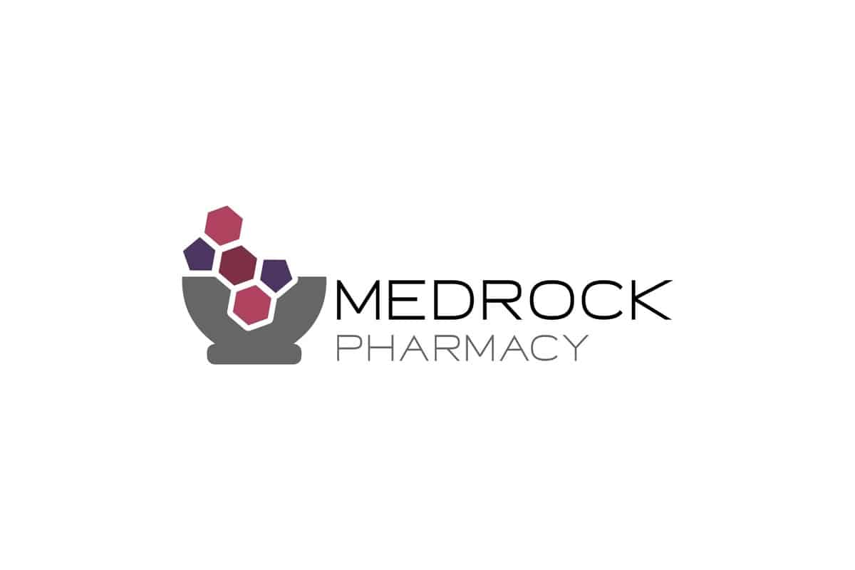 The Medrock Pharmacy logo, designed in 2020 with its startup website