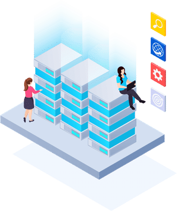Teledata website design: one of the illustrations on the Cloud Services site, cloud servers