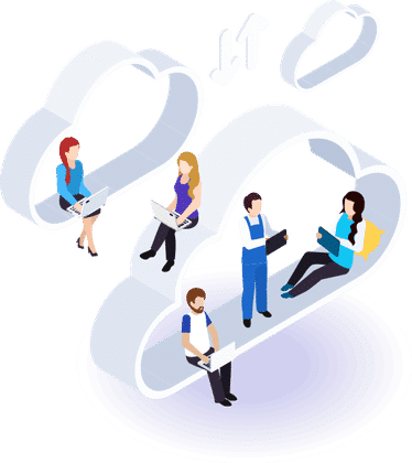 Teledata website design: one of the illustrations on the Cloud Services site, a virtual desktop